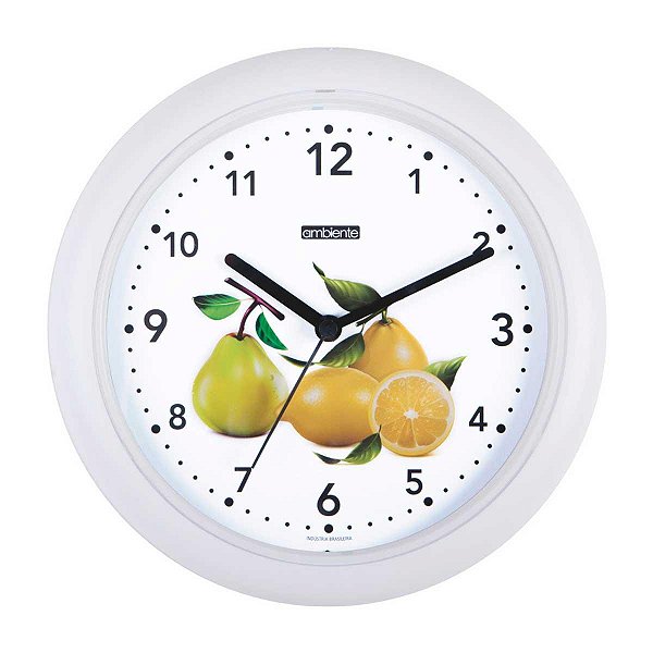 Relógio de Parede Ambiente 25cm Frutas 197300-021 Branco