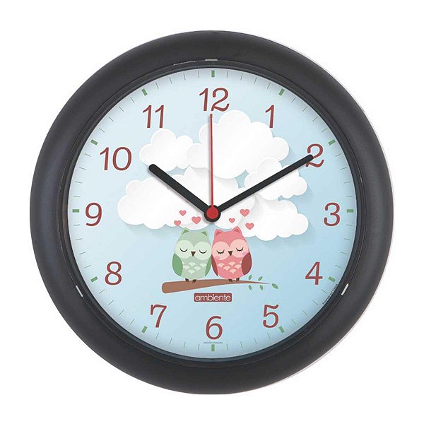 Relógio de Parede Ambiente 25cm Corujas 199700-034 Preto