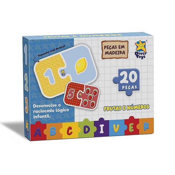Quebra-Cabeças ABC Diver Frutas e Números Divertoys Ref.8247