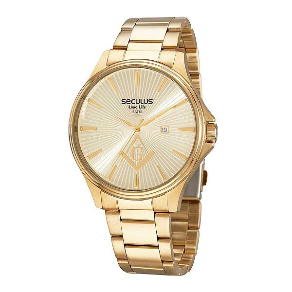 Relógio Masculino Seculus Maçonaria 44016GPSVDA1 Dourado