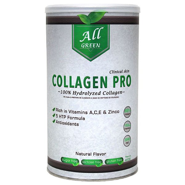Collagen Pro ( 400G Sem Sabor Hidrolisado + 5HTP - Vegano ) All Green Labs