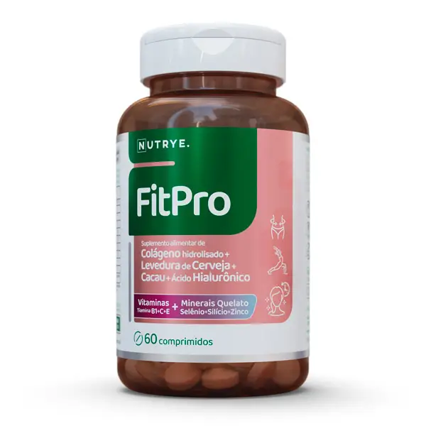 Fit pro : MIX  Colágeno + Levedo de Cerveja + Cacau + Ácido Hialurônico + Vitaminas C e E 20 + Selênio + Zinco (c/ 60 caps)