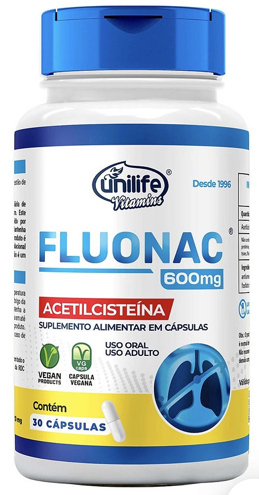 Fluonac - NAC Acetilcisteína em cápsulas 600 mg | Unilife