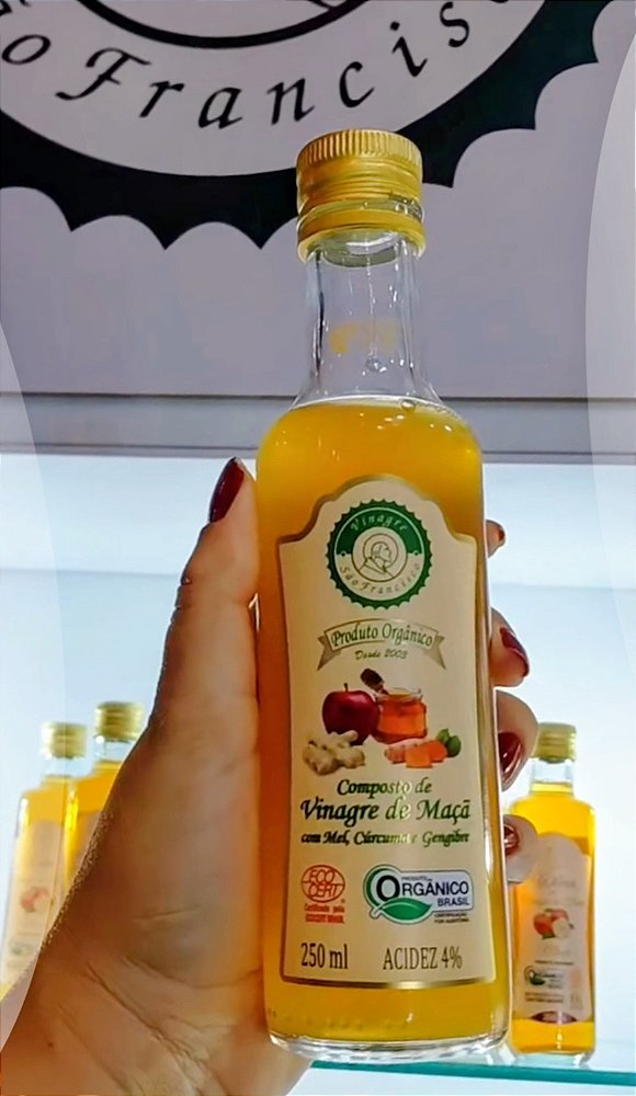 Vinagre orgânico de maçã com Mel,Cúrcuma e Gengibre - 250ml