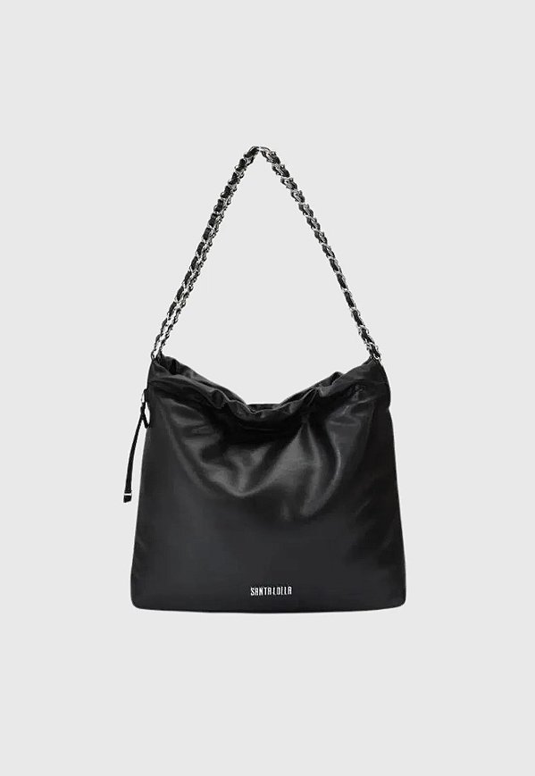 Bolsa Hobo em Couro Soft Preta Santa Lolla