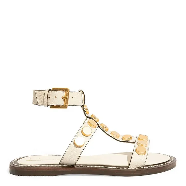 Rasteira Santa Lolla Couro Tachas Off White