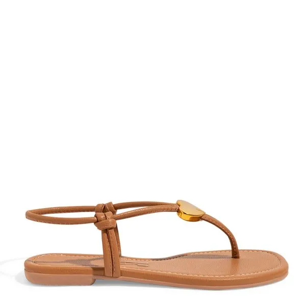 Rasteira Santa Lolla Flat Marrom Bico Quadrado Tiras Finas