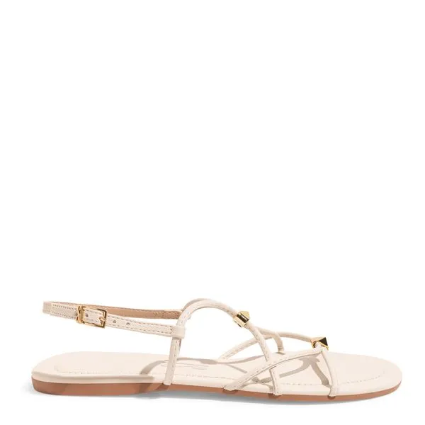 Rasteira Santa Lolla Off White Tiras Finas Spikes