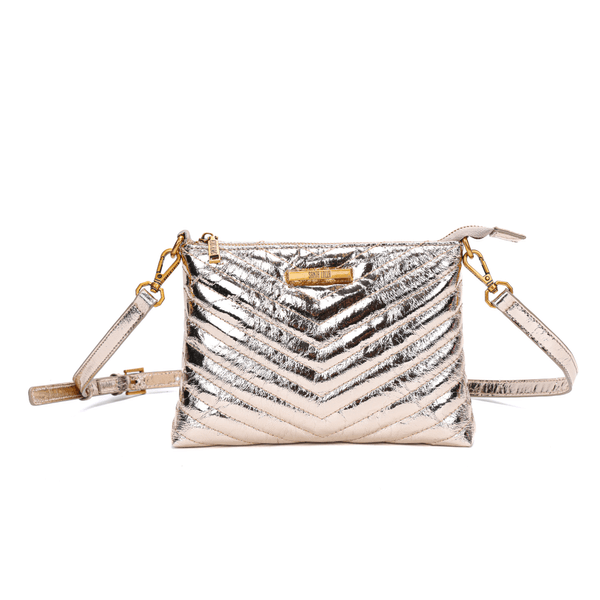 Bolsa Pequena Material Metal Crinkle Dourada Alça Transversal