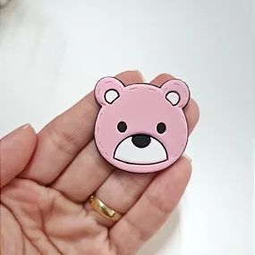 Aplique Emborrachado Urso Rosa com Preto - Unidade