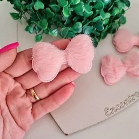 Aplique Lacinho Peludo Rosa Bebê - Unidade
