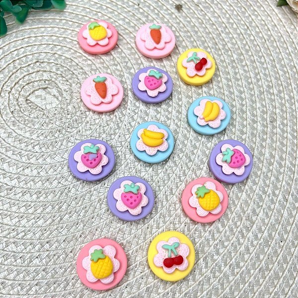 Aplique de Resina Flor com Frutinhas 5 unidades mistas