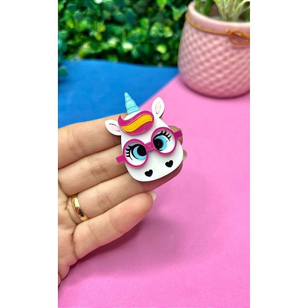 Aplique de Acrílico Unicórnio com Óculos - Unidade