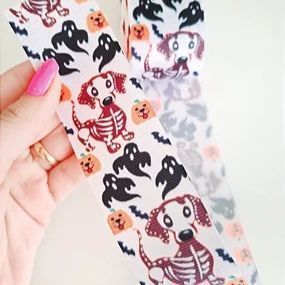 Fita de Gorgorão Estampada Halloween Cachorro Esqueleto 38mm para Laço Pet - metro
