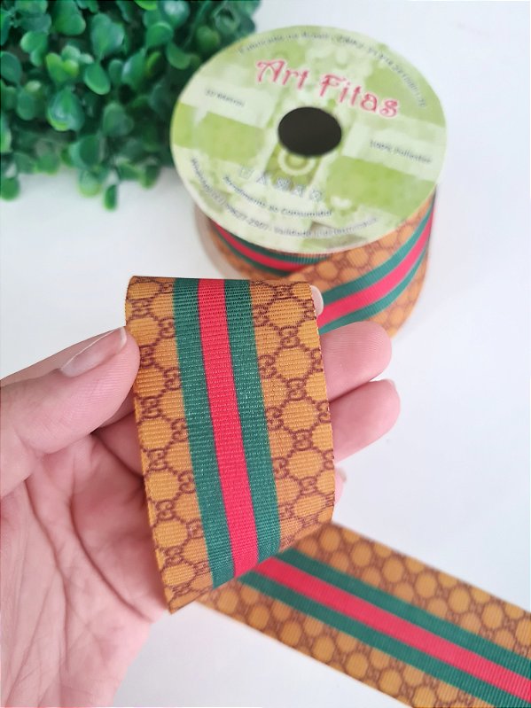 Fita de Gorgorão 38mm Estampada Art Fitas - Gucci Caramelo