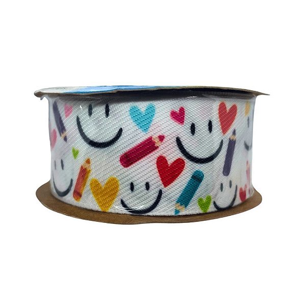 Fita Sinimbu Estampada 38mm - Carinha Feliz - metro