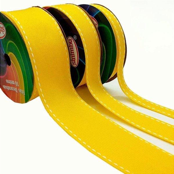 Fita Jeans Sinimbu Amarelo Forte com Pesponto Branco