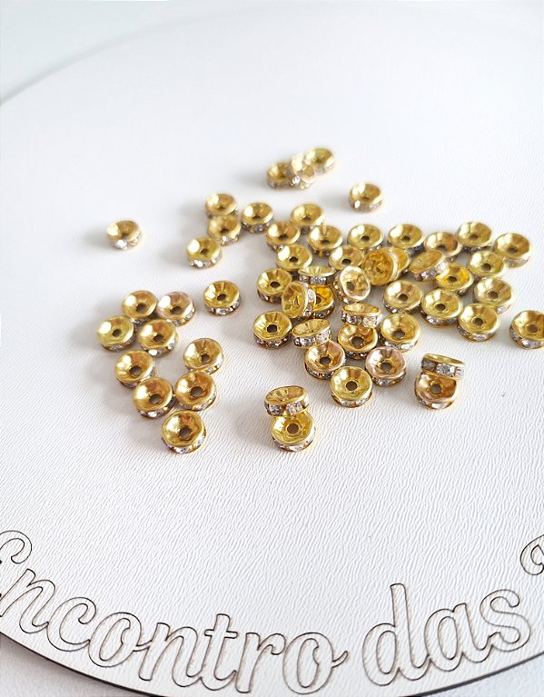 Entremeio Rondela de Strass 8mm Dourado