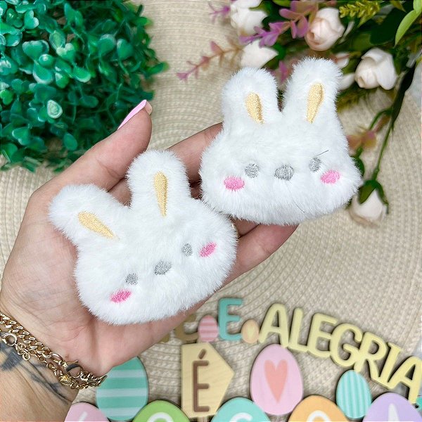 Aplique Bichinho de Pelúcia 5cm - Coelho Branco - Unidade