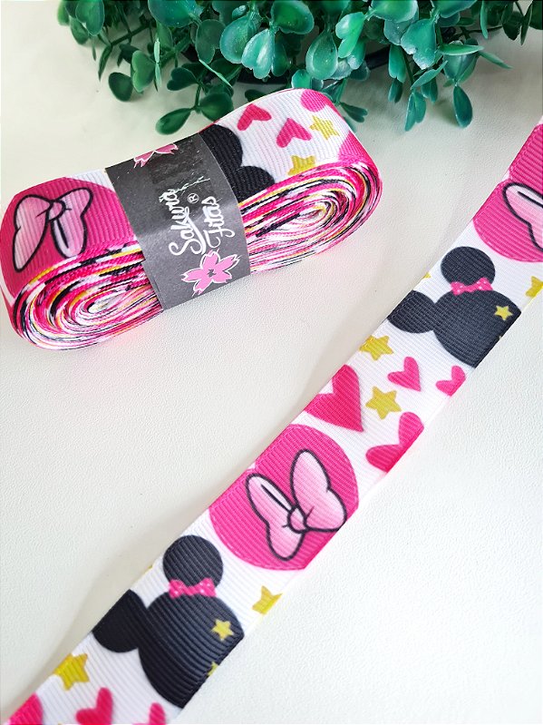 Fita Estampada Sakura Fitas 22mm - Minnie Rosa