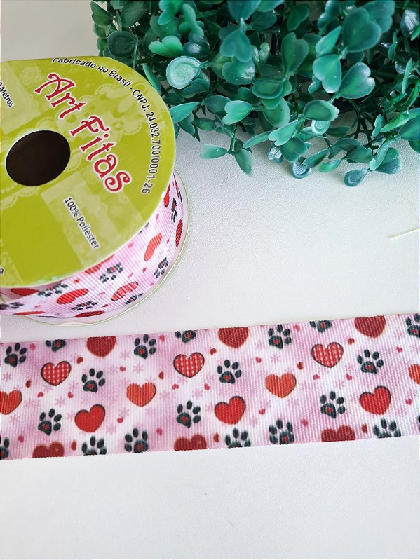 Fita de Gorgorão Estampada 38mm Art Fitas - Pet Patinhas e Corações