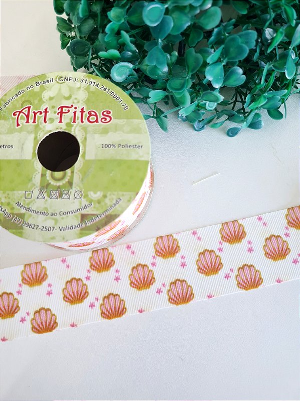 Fita de Gorgorão Estampada 38mm Art Fitas - Conchas do Mar