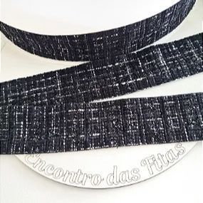 Fita Importada Tweed Tipo Lã Preto 38mm - metro