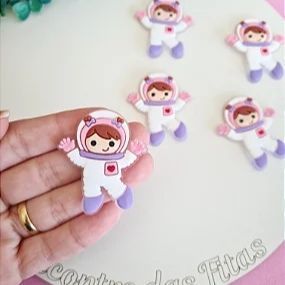 Aplique Emborrachado Astronauta Menina Cabelo Castanho - Unidade