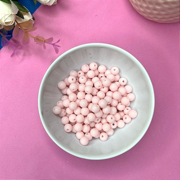 Miçanga Bola Leitosa 8mm 20 gramas - Rosa Bebê