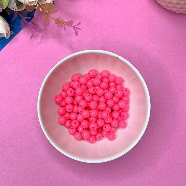 Miçanga Bola Leitosa 8mm 20 gramas - Rosa Neon
