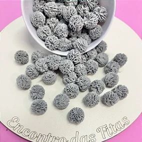 Pompom Malha (Renda) 1,5cm Cinza - 10 unidades