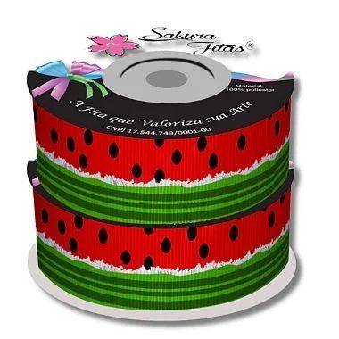Fita de Gorgorão Estampada Sakura 38mm Melancia - metro
