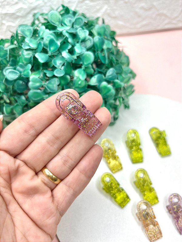 Kit de Prendedor de Plástico Colorido com Glitter - 4 unidades mista