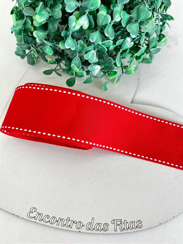 Fita Gorgorão Yama com Pesponto Branco Vermelho 235 38mm