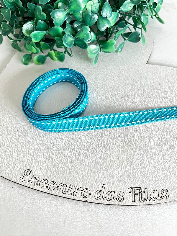 Fita Gorgorão Yama com Pesponto Branco - Azul 340 10mm
