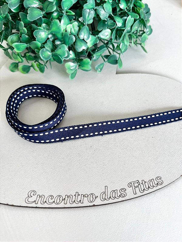 Fita Gorgorão Yama com Pesponto Branco - Azul Marinho 370 10mm
