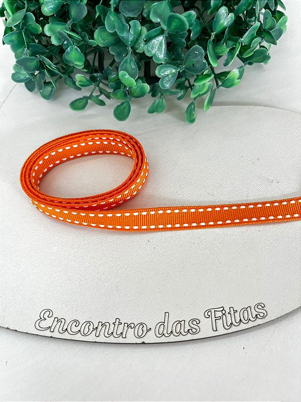 Fita Gorgorão Yama com Pesponto Branco - Laranja 668 10mm