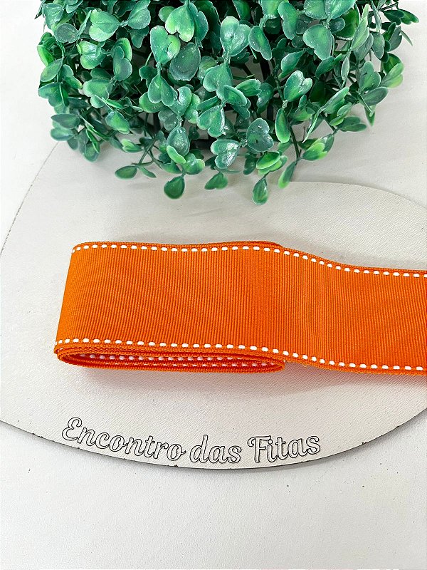 Fita Gorgorão Yama com Pesponto Branco - Laranja 668 38mm