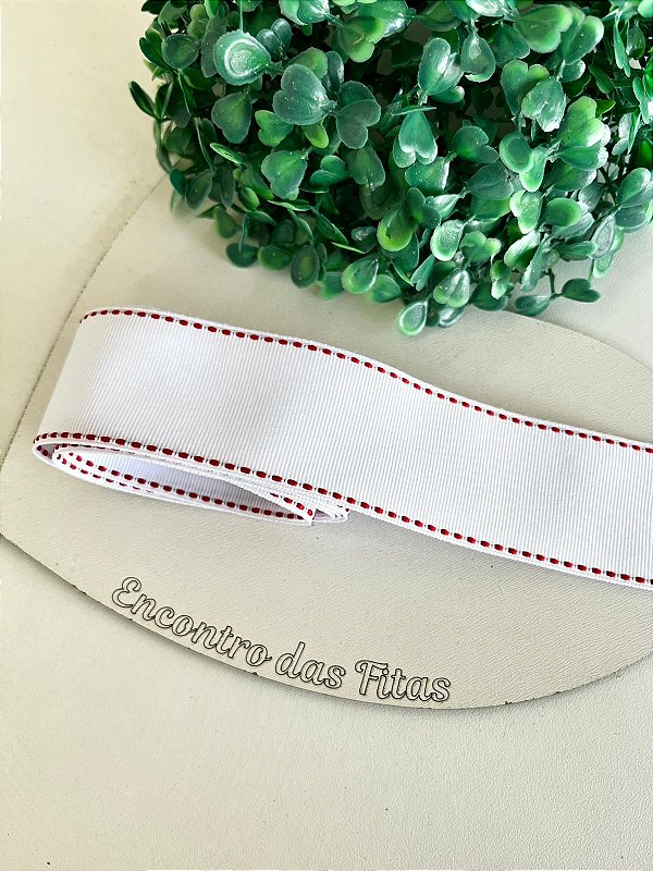 Fita Gorgorão Yama com Pesponto Vermelho - Branco 029 38mm
