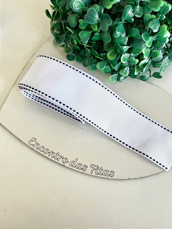 Fita Gorgorão Yama com Pesponto Azul - Branco 029 38mm