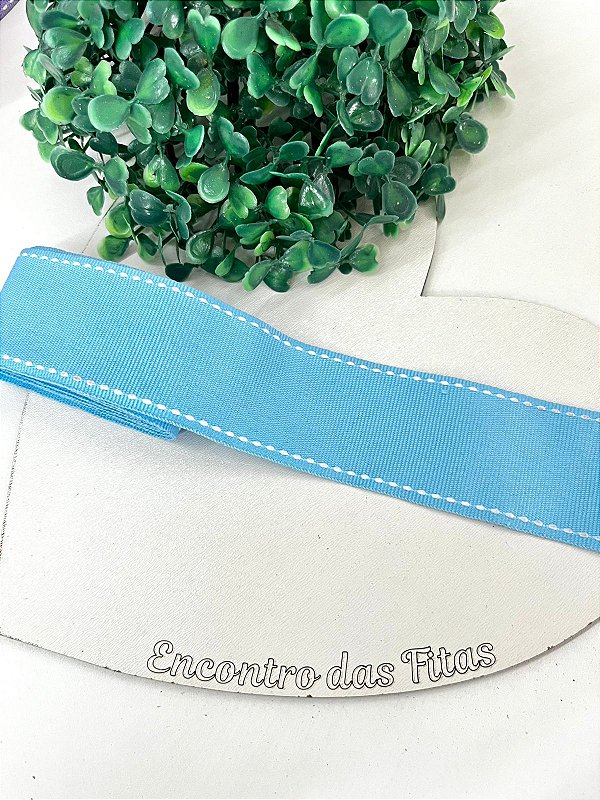 Fita Gorgorão Yama com Pesponto Branco - Azul Bebê 311 38mm