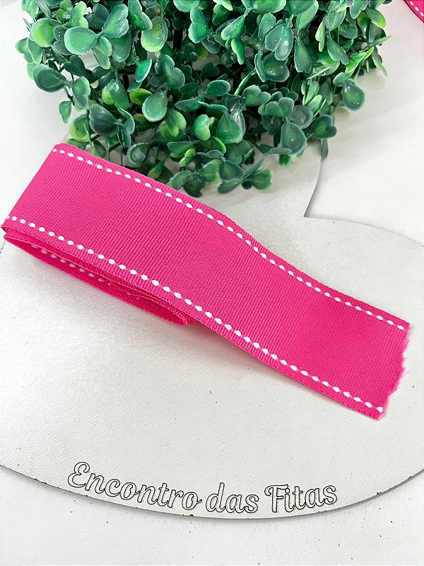 Fita Gorgorão Yama com Pesponto Branco - Rosa Chiclete 156 38mm