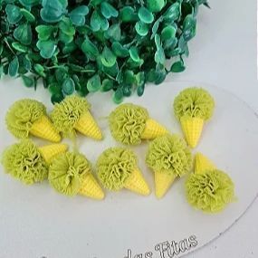 Aplique Sorvete com Pompom de Renda Verde Limão - Unidade