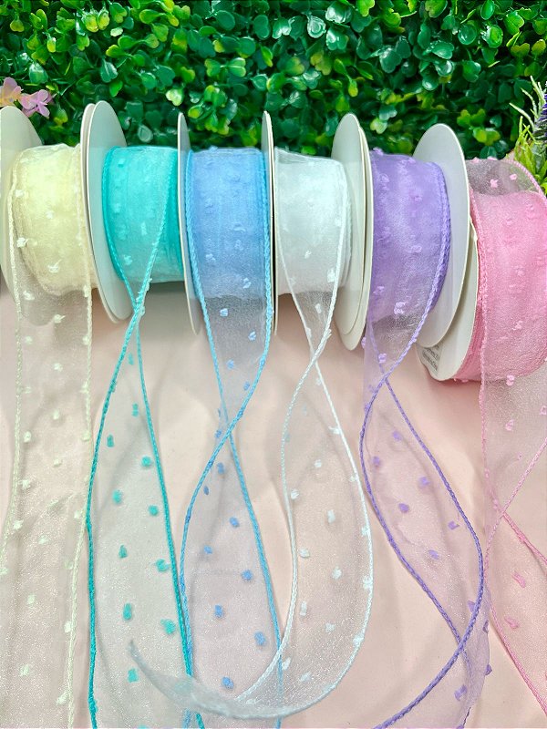 Fita Importada Organza Com Pompom 38mm - Metro
