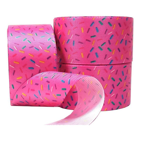 Fita de Gorgorão Estampada Sakura 38mm - Granulado Fundo Rosa - Metro