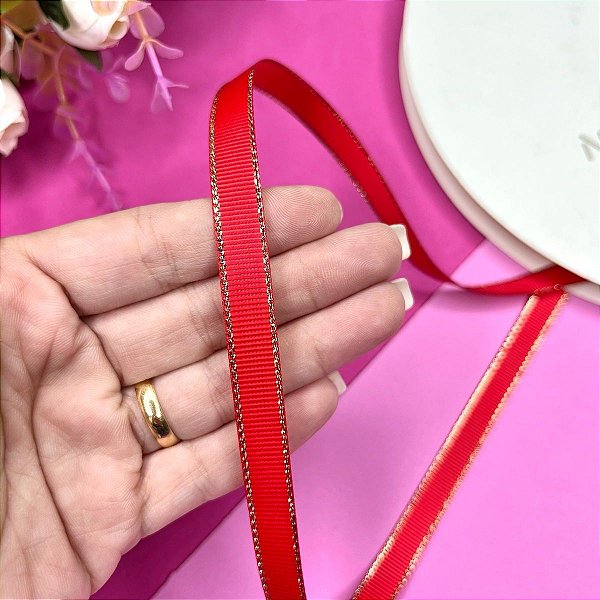 Fita de Gorgorão Sanding 10mm com Borda Dourada Vermelho 40 - Metro