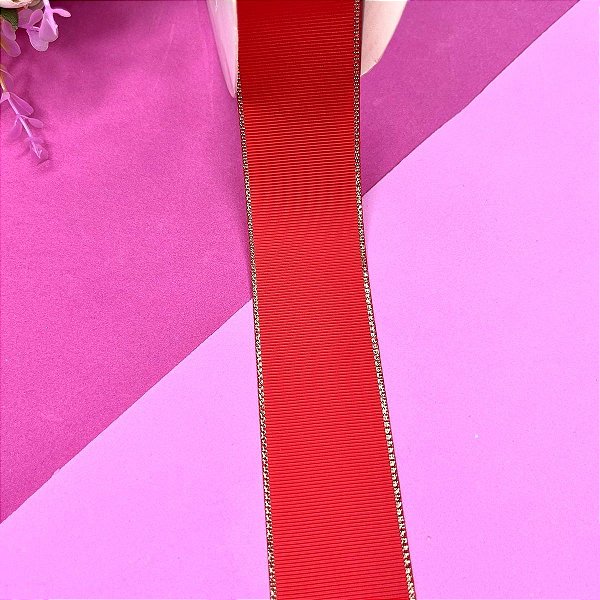Fita de Gorgorão Sanding 38mm com Borda Dourada Vermelho 40 - Metro