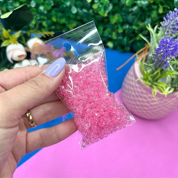 Miçanga Bola Sextavada Transparente 4mm 20 gramas - Rosa Claro