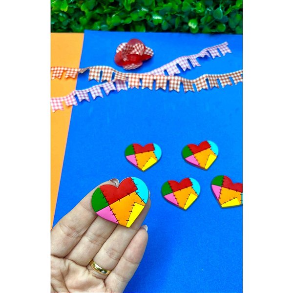Aplique Emborrachado Festa Junina - Coração com Retalhos