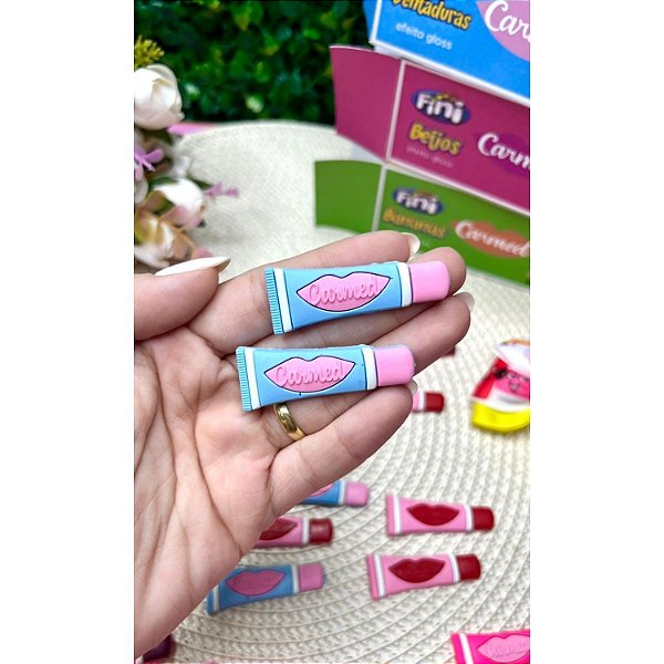 Aplique Emborrachado Batom Carmed - Azul com Rosa - Unidade